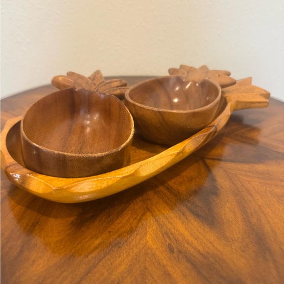 3 MCM Pineapple Shaped Mimosa Wood Serving Bowls - Picture 5 of 15